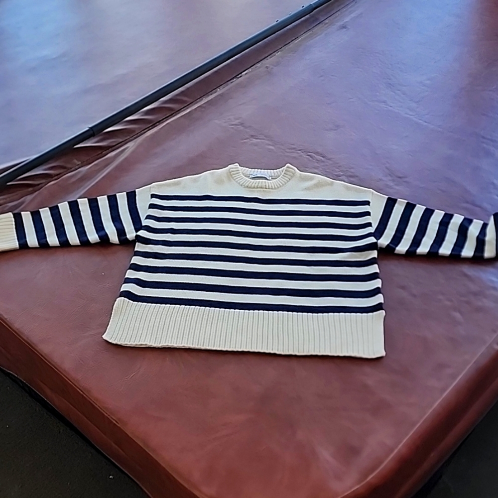 Zara xl cream and navy striped sweater